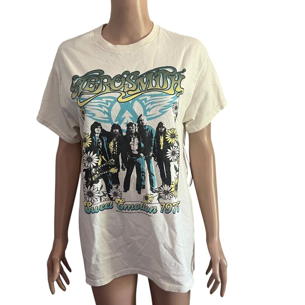 Aerosmith Sweet Emotion 1977 Graphic Band Tee White T-Shirt Small The Vinyl